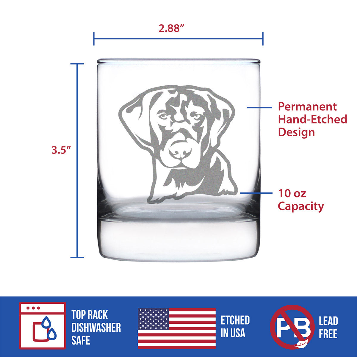 Black Lab Face - Whiskey Rocks Glass for Men & Women - Labrador Retriever Gifts - Fun Whisky Drinking Tumbler Decor