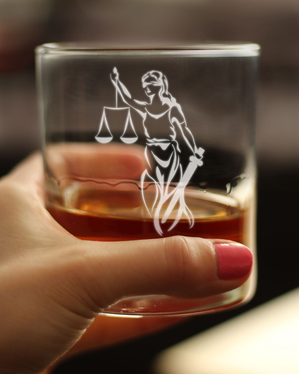 Lady Justice - Whiskey Rocks Glass - Lawyers and Attorneys Themed Gifts or Party Decor for Women and Men - 10.25 Oz