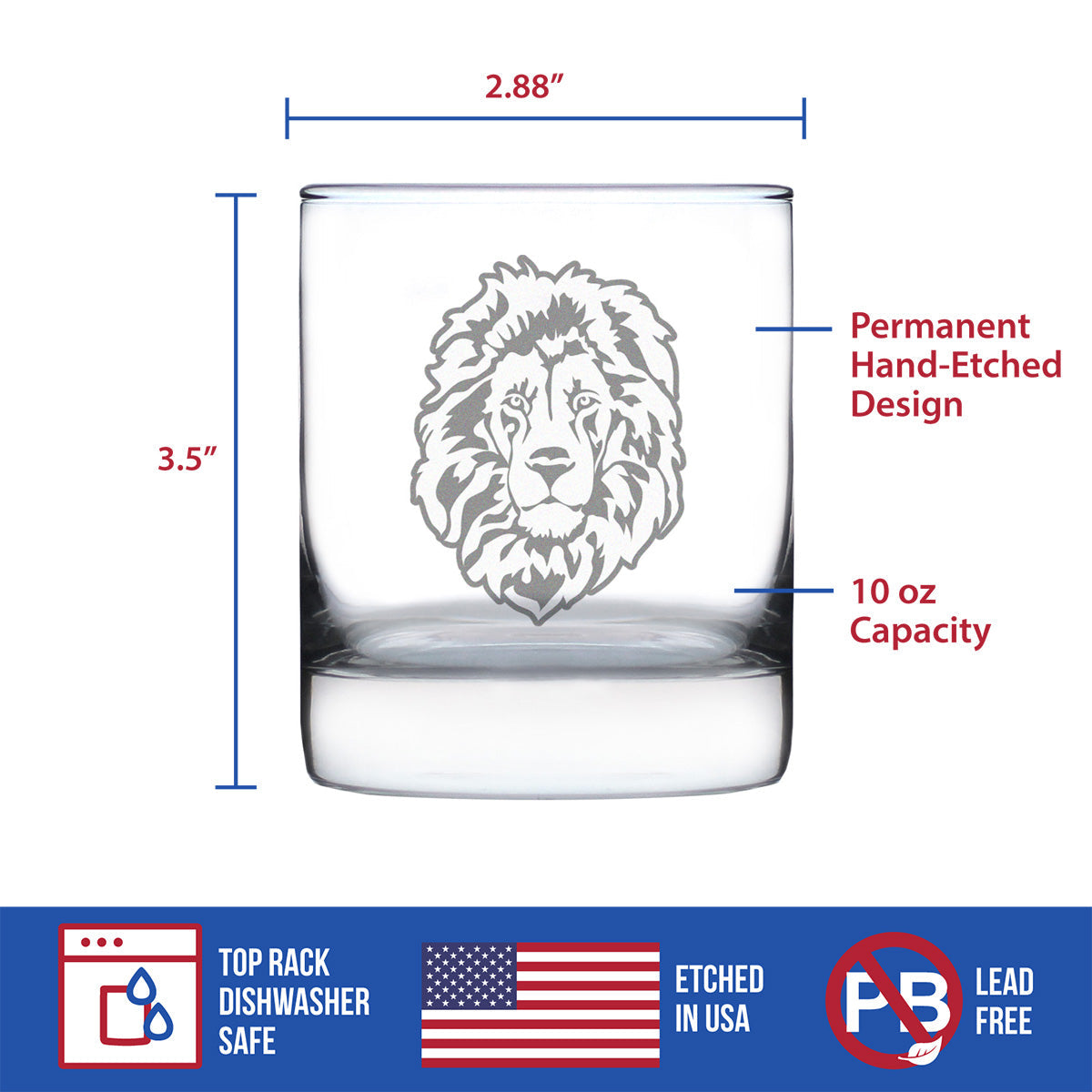 Lion Whiskey Rocks Glass - Fun Safari Themed Decor and Gifts for Lovers of African Wild Animals - 10.25 Oz Glasses