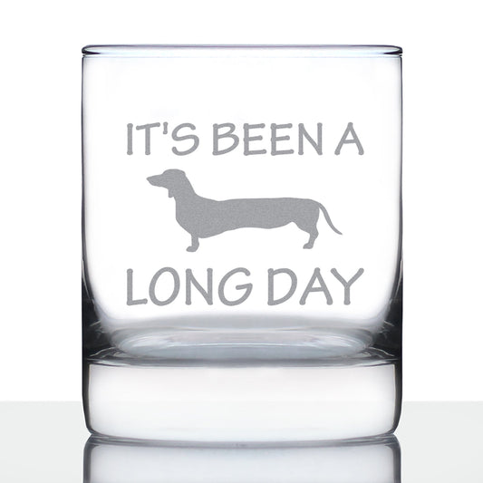 Long Day - Funny Dachshund Whiskey Rocks Glass Gifts for Men & Women - Fun Whisky Drinking Tumbler Décor