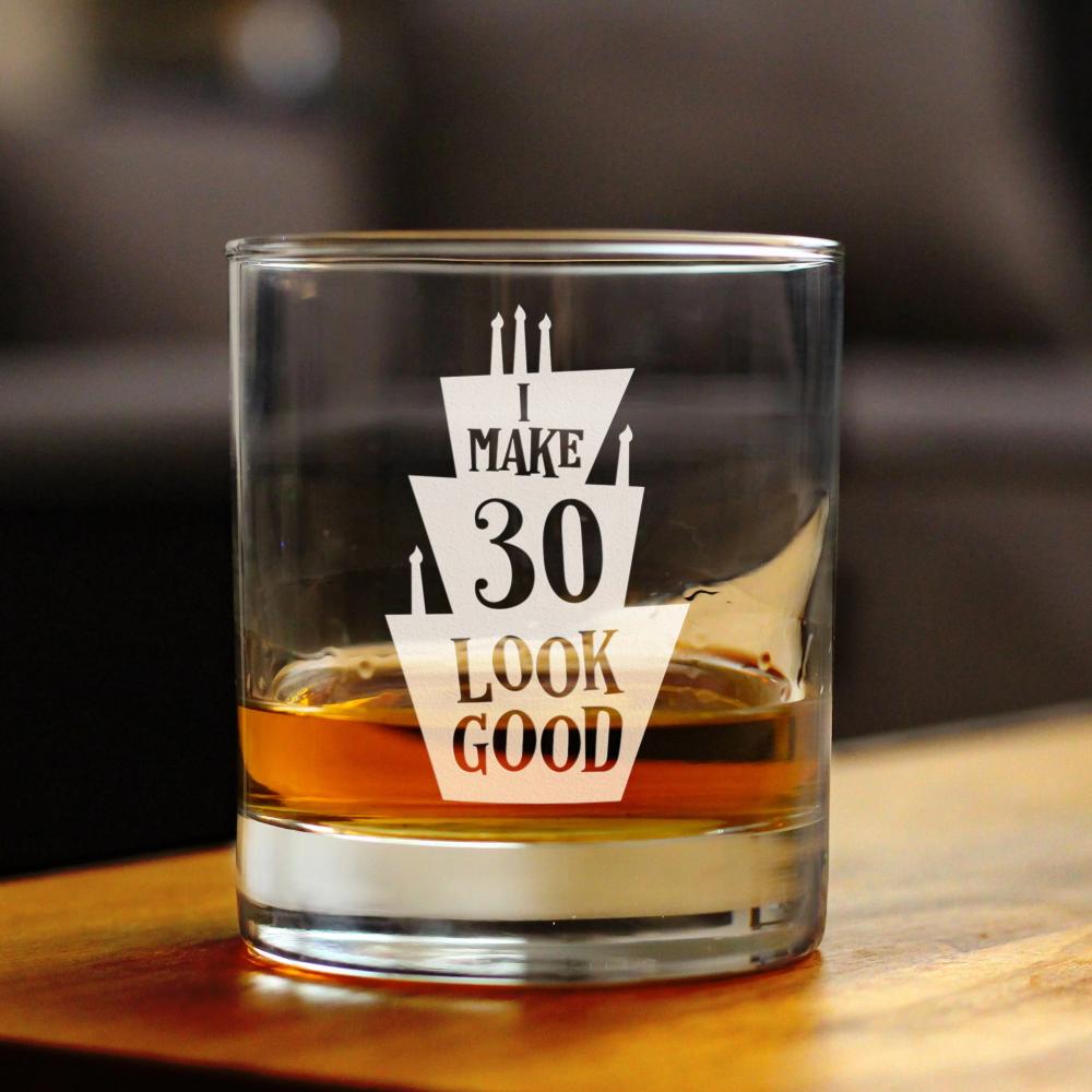 Make 30 Look Good - Funny 30th Birthday Whiskey Rocks Glass Gifts for Men & Women Turning 30 - Whisky Drinking Tumbler