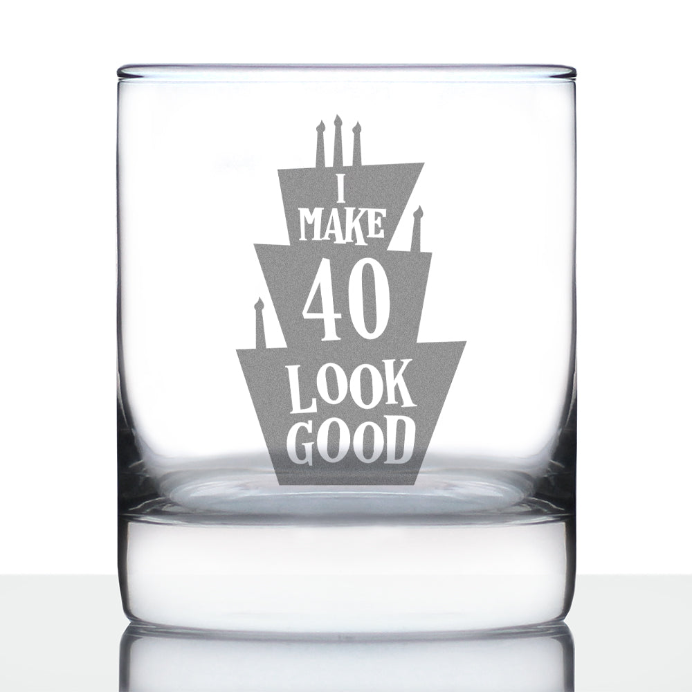 Make 40 Look Good - Funny 40th Birthday Whiskey Rocks Glass Gifts for Men & Women Turning 40 - Whisky Drinking Tumbler