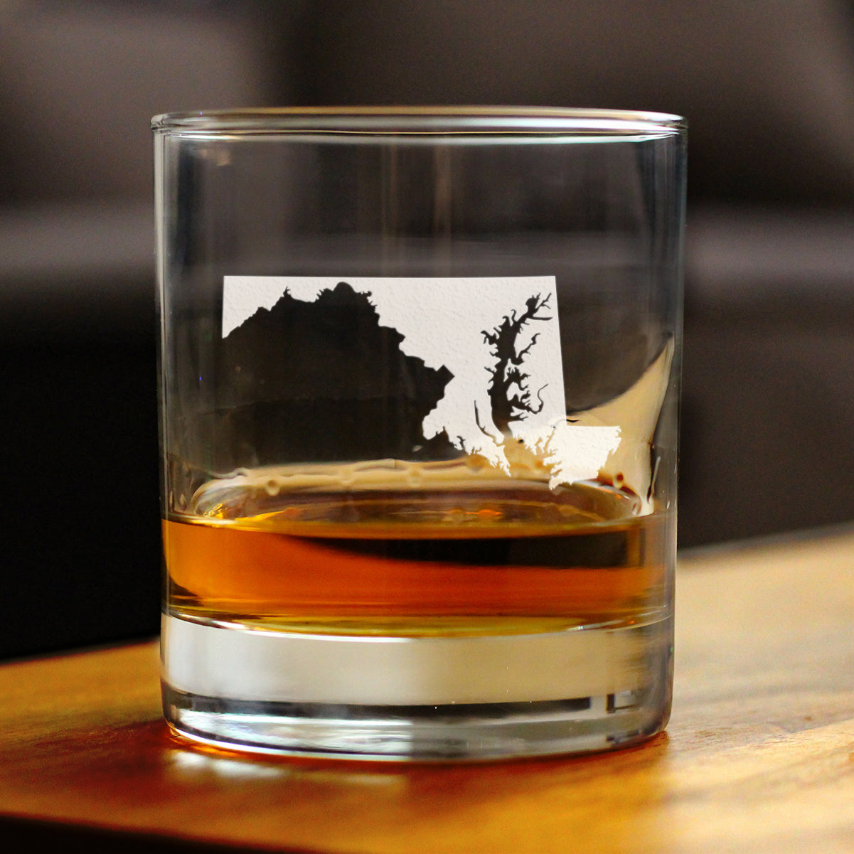 Maryland State Outline Whiskey Rocks Glass - State Themed Drinking Decor and Gifts for Marylander Women & Men - 10.25 Oz Whisky Tumbler Glasses