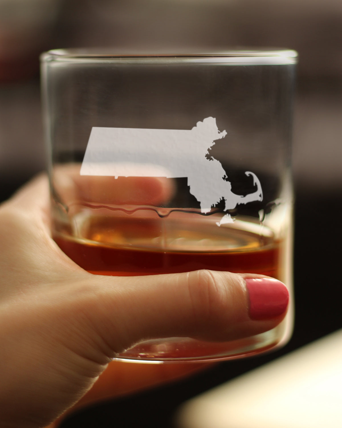 Massachusetts State Outline Whiskey Rocks Glass - State Themed Drinking Decor and Gifts for Bay Stater Women & Men - 10.25 Oz Whisky Tumbler Glasses
