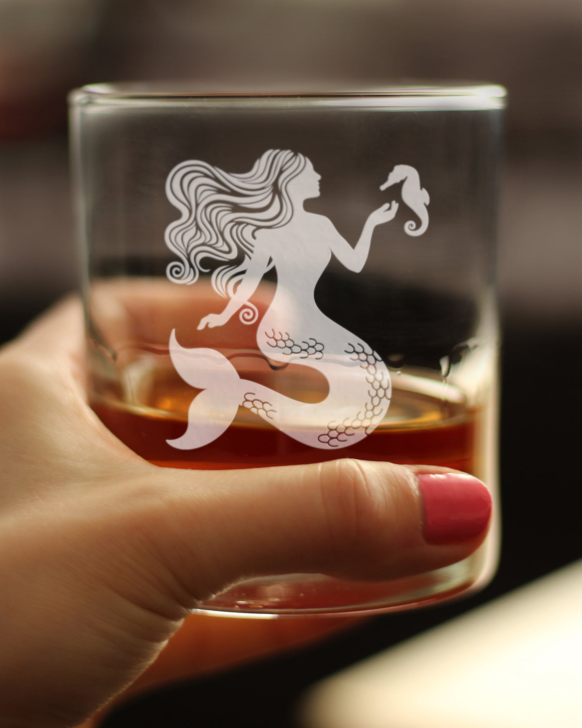 Mermaid Whiskey Rocks Glass - Fun Mermaids Themed Decor and Gifts for Beach Lovers - 10.25 Oz Glasses