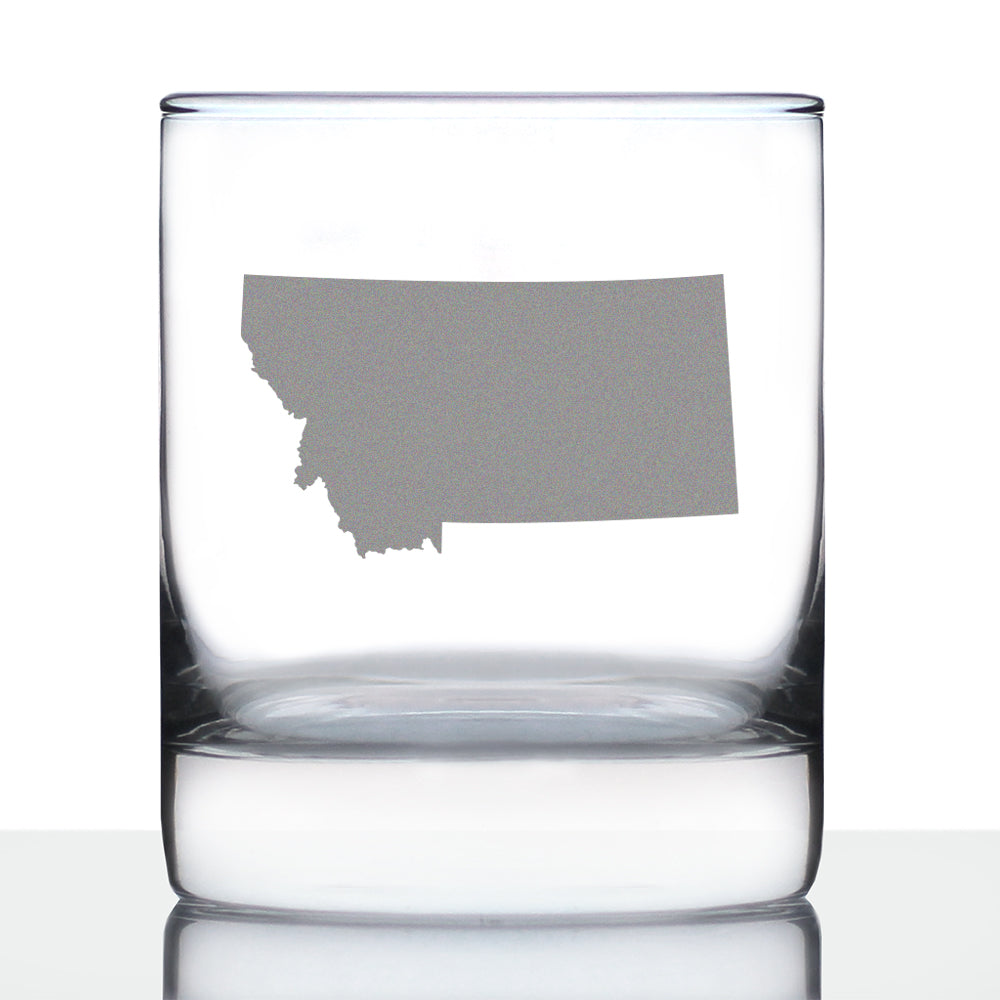 Montana State Outline Whiskey Rocks Glass - State Themed Drinking Decor and Gifts for Montanan Women & Men - 10.25 Oz Whisky Tumbler Glasses