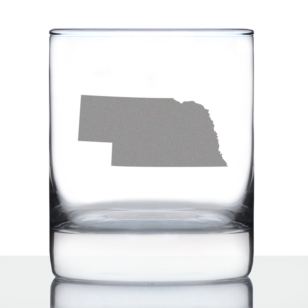 Nebraska State Outline Whiskey Rocks Glass - State Themed Drinking Decor and Gifts for Nebraskan Women & Men - 10.25 Oz Whisky Tumbler Glasses