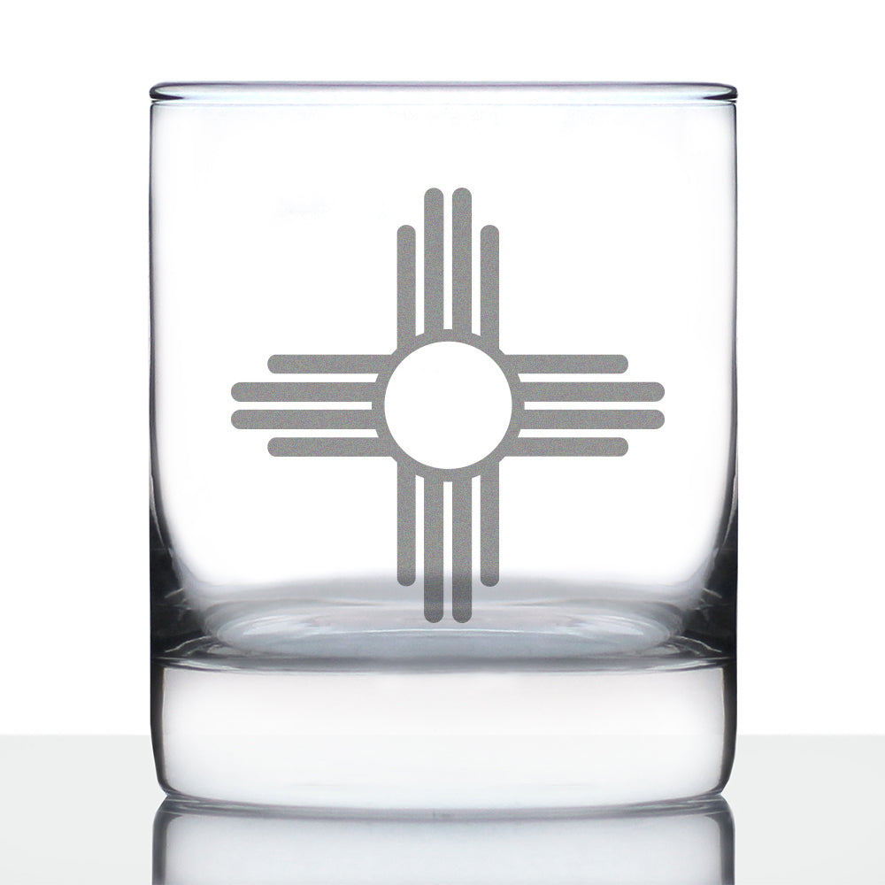 New Mexico Flag Whiskey Rocks Glass - State Themed Drinking Decor and Gifts for New Mexican Women & Men - 10.25 Oz Whiskey Tumbler Glasses