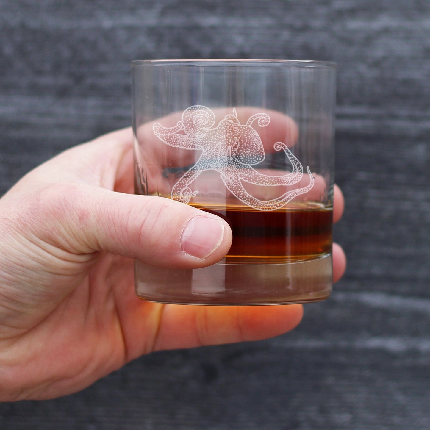 Octopus Engraved Whiskey Rocks Glass, Unique Decorative Gifts for Beach House, Nautical Birthday Gift for Men & Women Who Love Octopuses