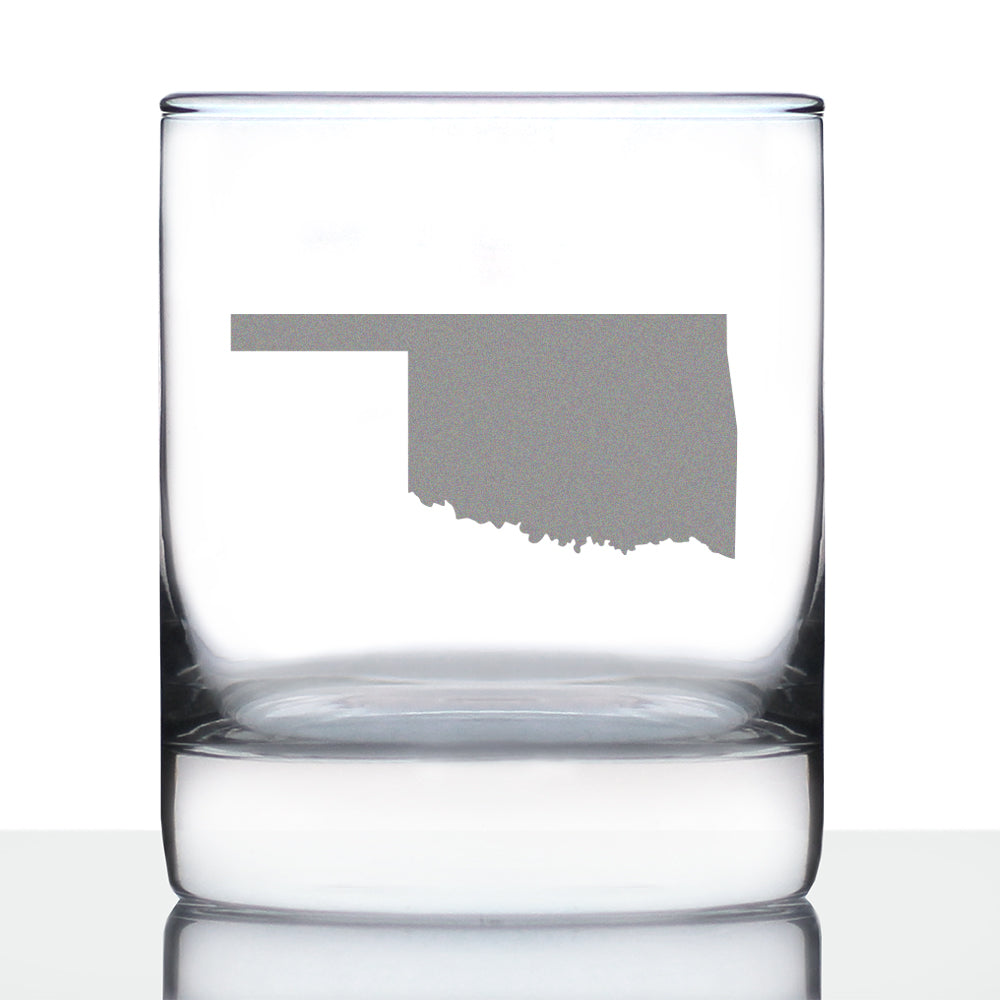 Oklahoma State Outline Whiskey Rocks Glass - State Themed Drinking Decor and Gifts for Oklahoman Women & Men - 10.25 Oz Whisky Tumbler Glasses