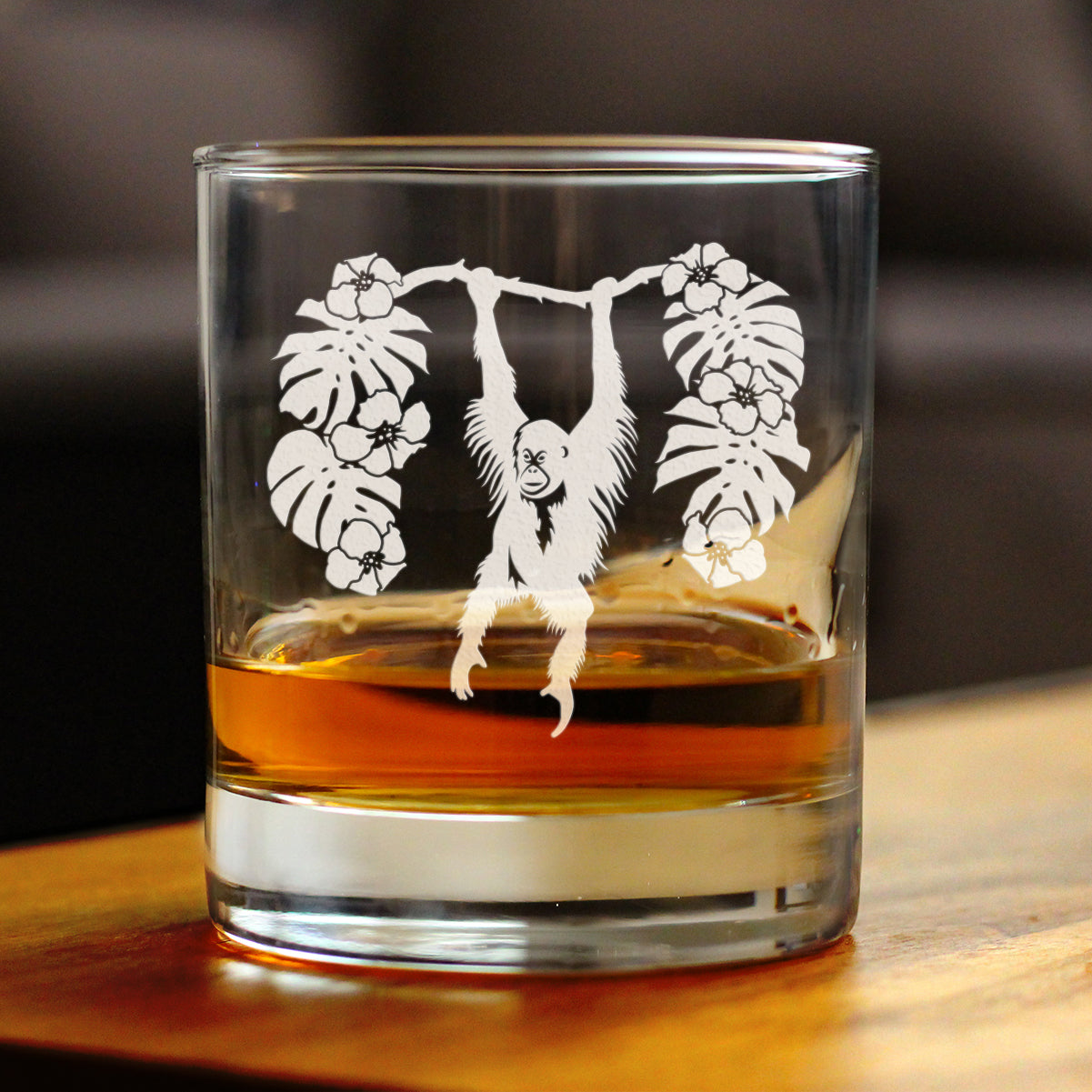 Orangutan Rocks Glass - Fun Wild Animal Themed Decor and Gifts for Lovers of Apes and Monkeys - 10.25 Oz Glasses