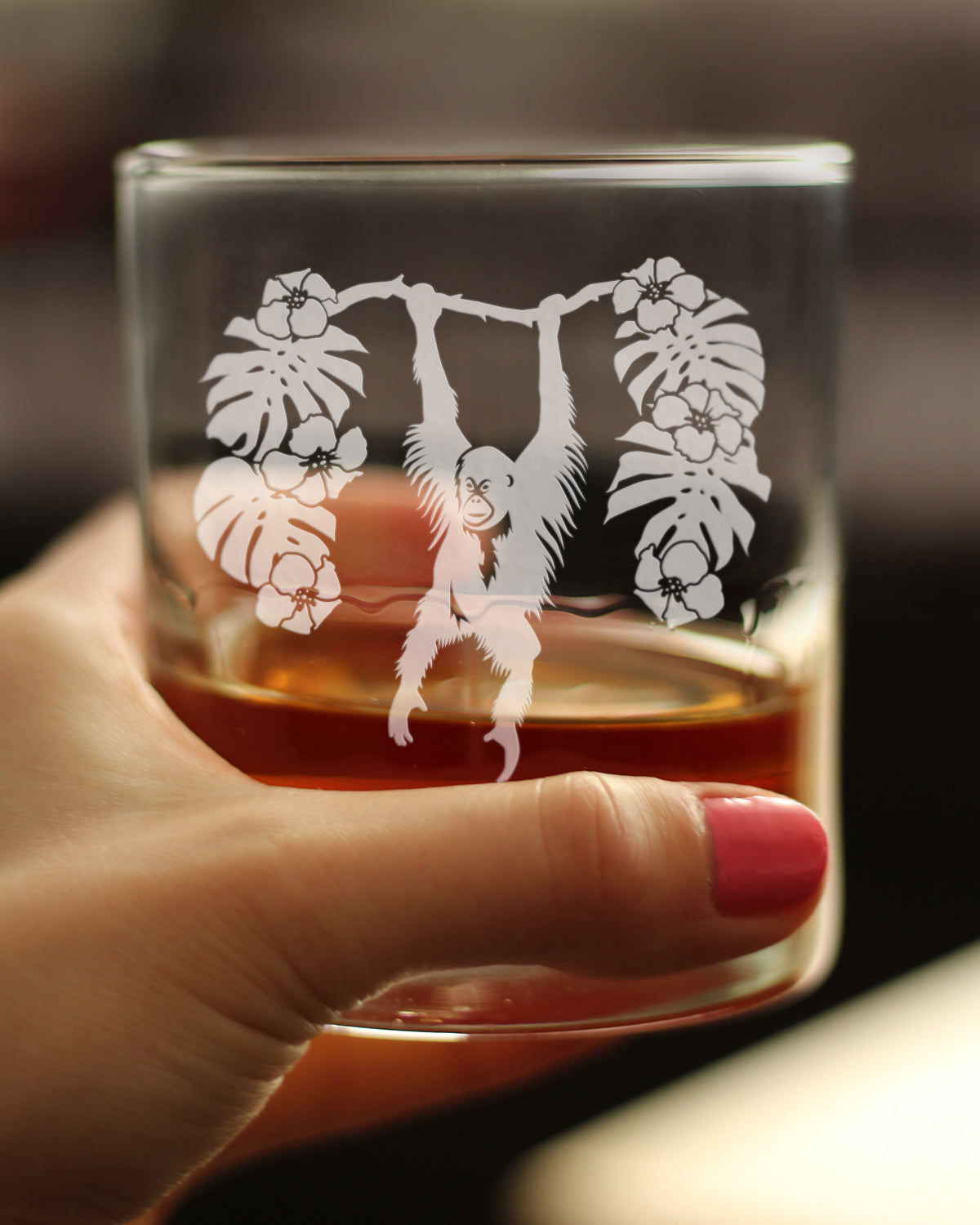 Orangutan Rocks Glass - Fun Wild Animal Themed Decor and Gifts for Lovers of Apes and Monkeys - 10.25 Oz Glasses