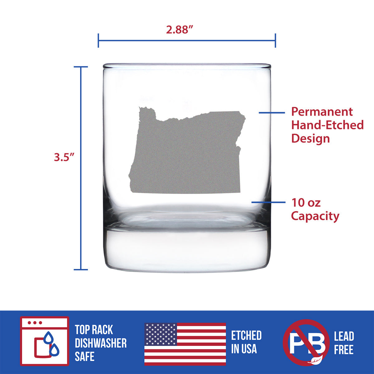 Oregon State Outline Whiskey Rocks Glass - State Themed Drinking Decor and Gifts for Oregonian Women & Men - 10.25 Oz Whisky Tumbler Glasses