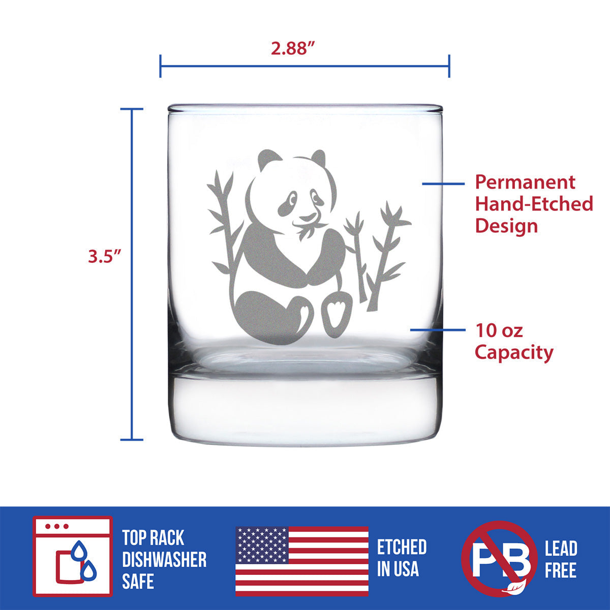 Panda Whiskey Rocks Glass - Unique Panda Themed Decor and Gifts for Panda Bears - 10.25 Oz Glasses