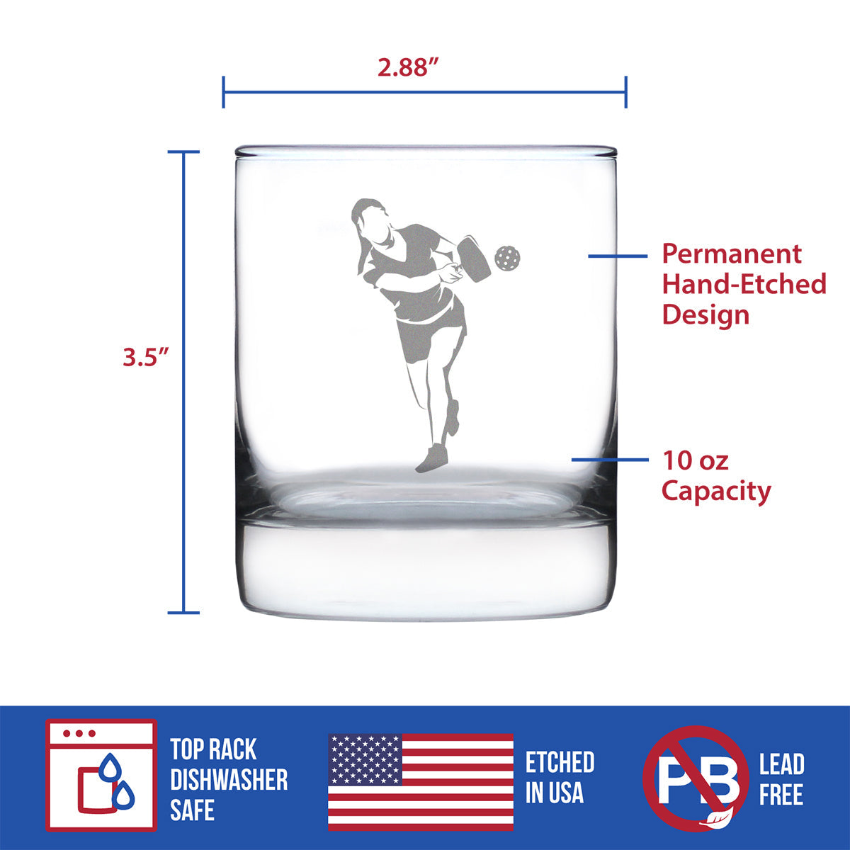 Pickleball Player Female - Whiskey Rocks Glass - Funny Pickleball Themed Decor and Gifts - 10.25 Oz Glasses