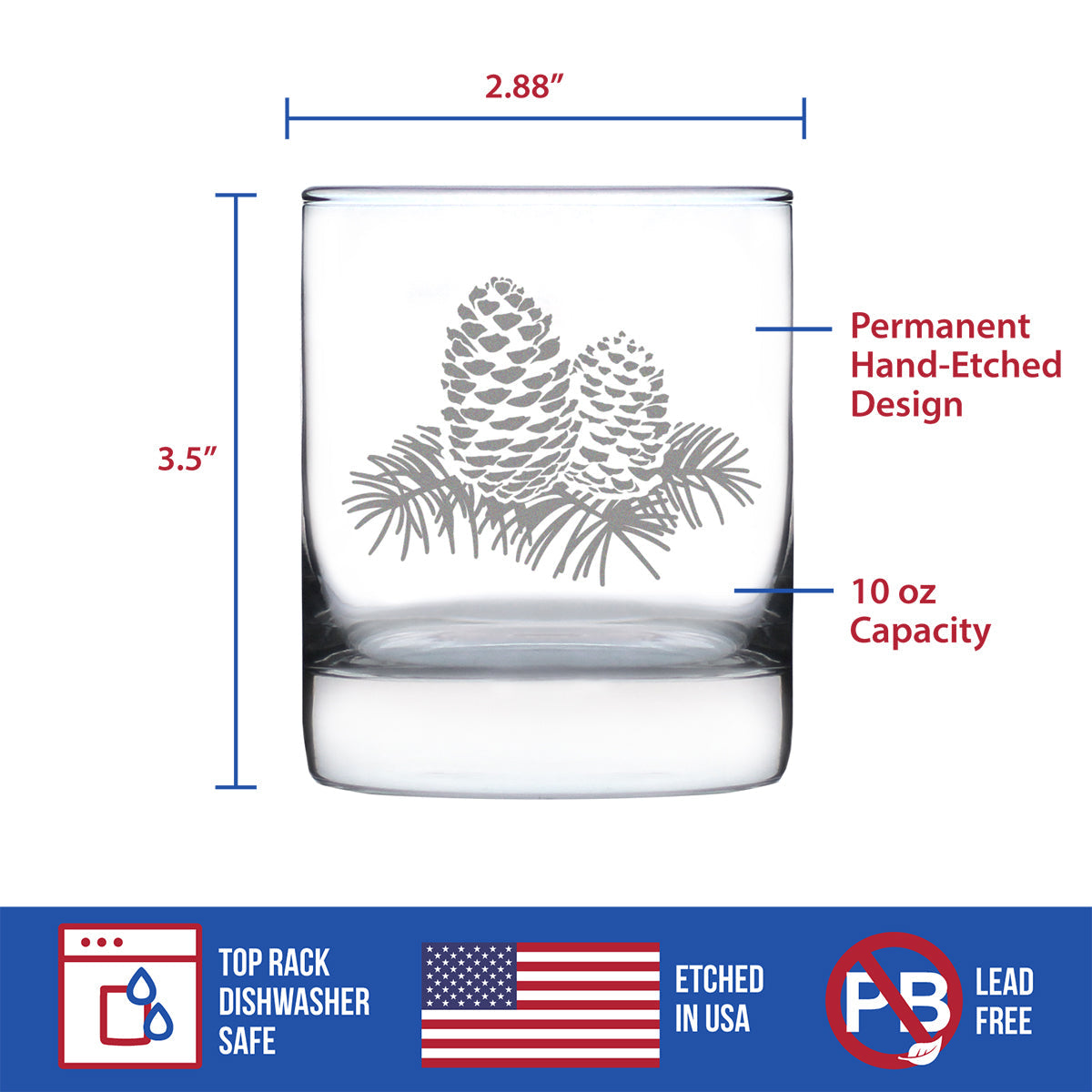Pine Cone Rocks Glass - Rustic Themed Pinecones Decor and Cabin Gifts for Women and Men - 10.25 Oz Glasses