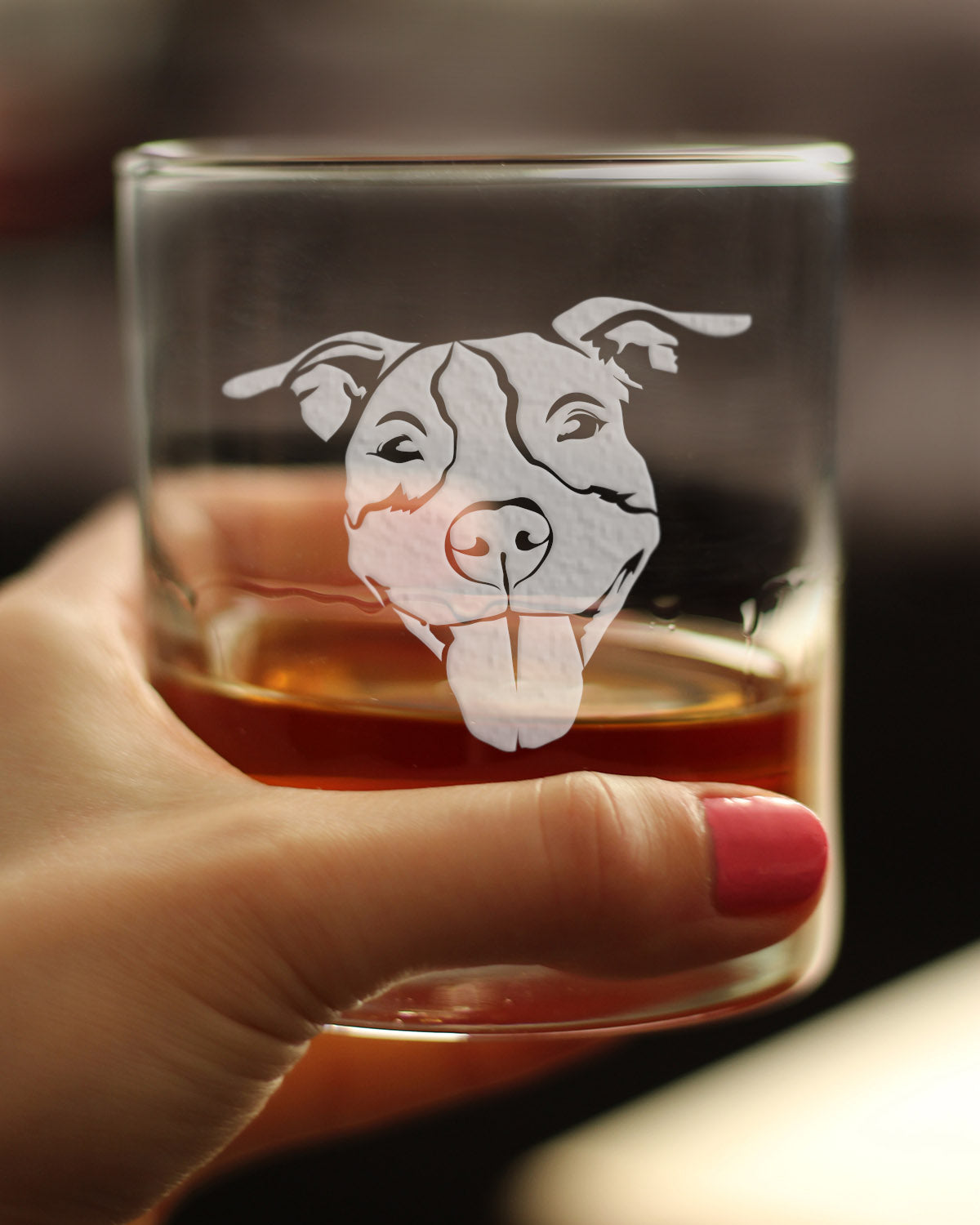 Happy Pitbull - Whiskey Rocks Glass - Unique Pitbull Dog Themed Gifts or Party Decor for Women and Men - 10.25 Oz