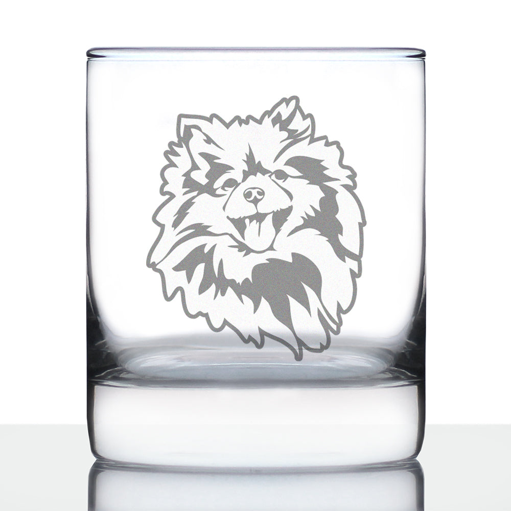 Pomeranian Face Whiskey Rocks Glass - Unique Dog Themed Decor and Gifts for Moms & Dads of Pomeranians - 10.25 Oz