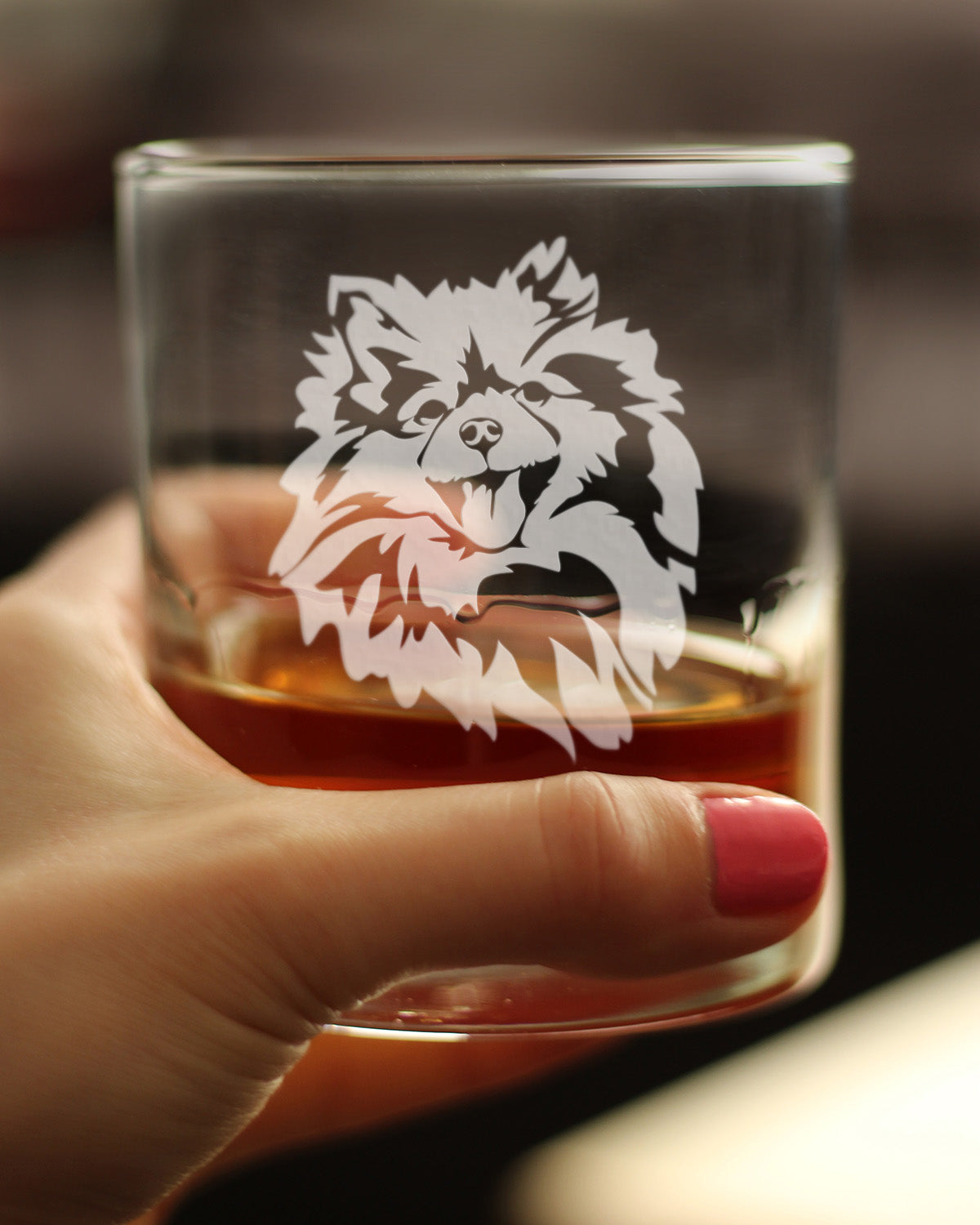 Pomeranian Face Whiskey Rocks Glass - Unique Dog Themed Decor and Gifts for Moms & Dads of Pomeranians - 10.25 Oz