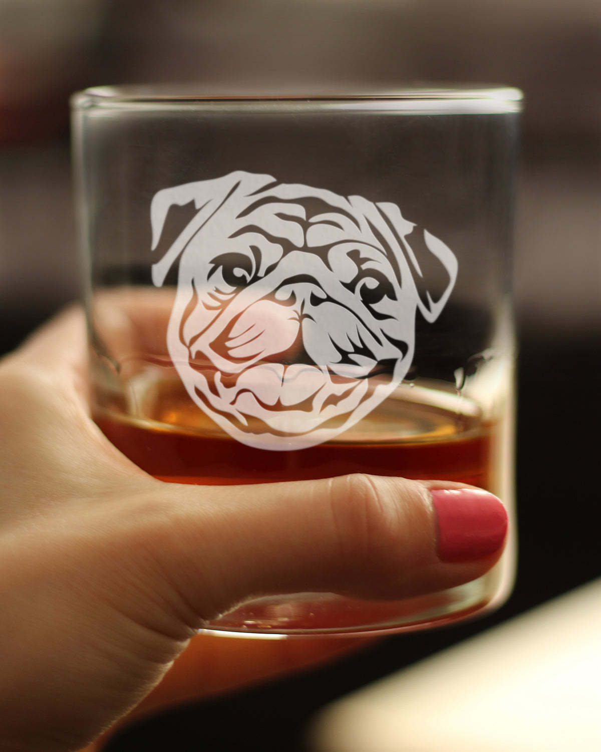 Happy Pug Whiskey Rocks Glass - Fun Dog Themed Decor and Gifts for Moms & Dads of Pugs - 10.25 Oz Glasses