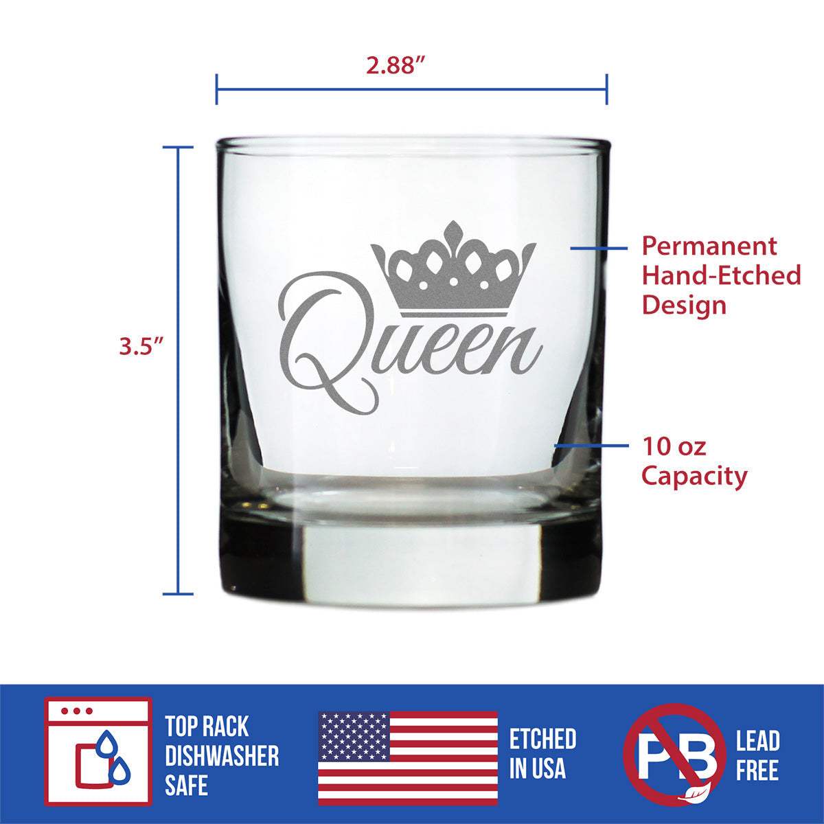 Queen - Whiskey Rocks Glass - Cute Gifts for Women Who Love Drinking Whisky & Etched Sayings Decor - 10.25 oz