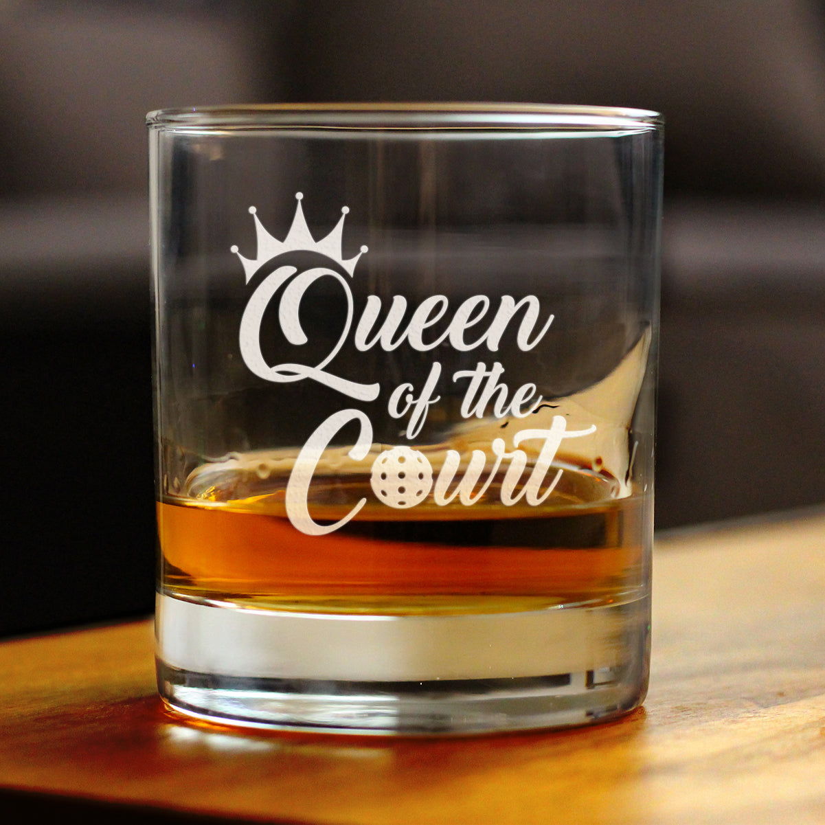 Queen of the Court - Whiskey Rocks Glass - Funny Pickleball Themed Decor and Gifts - 10.25 Oz Glasses