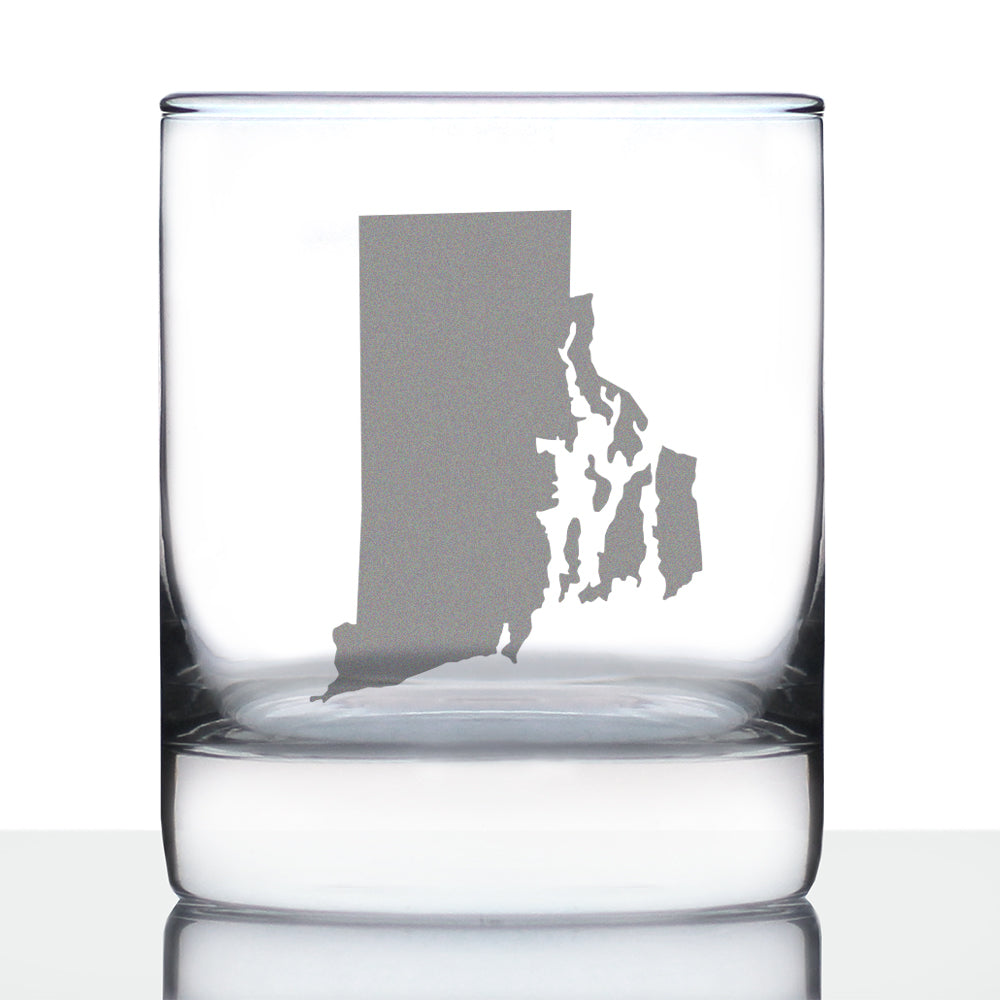 Rhode Island State Outline Whiskey Rocks Glass - State Themed Drinking Decor and Gifts for Rhode Islander Women & Men - 10.25 Oz Whisky Tumbler Glasses