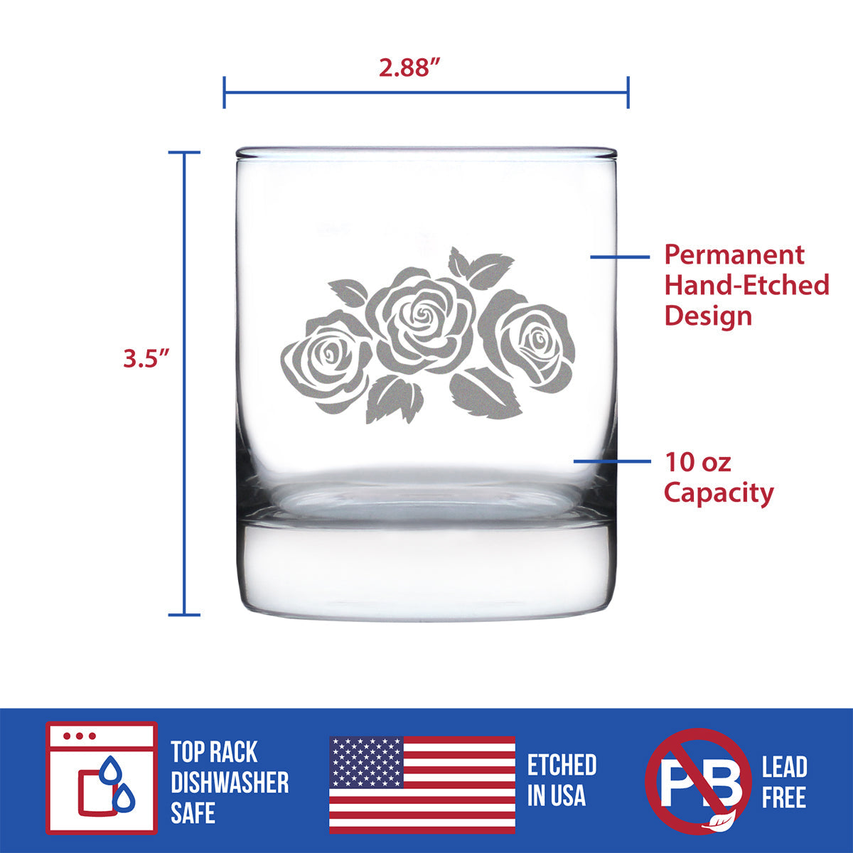 Roses - 10 Ounce Rocks Glass