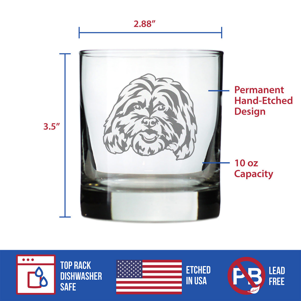 Shih Tzu Face Whiskey Rocks Glass - Unique Dog Themed Decor and Gifts for Moms & Dads of Shih Tzus - 10.25 Oz