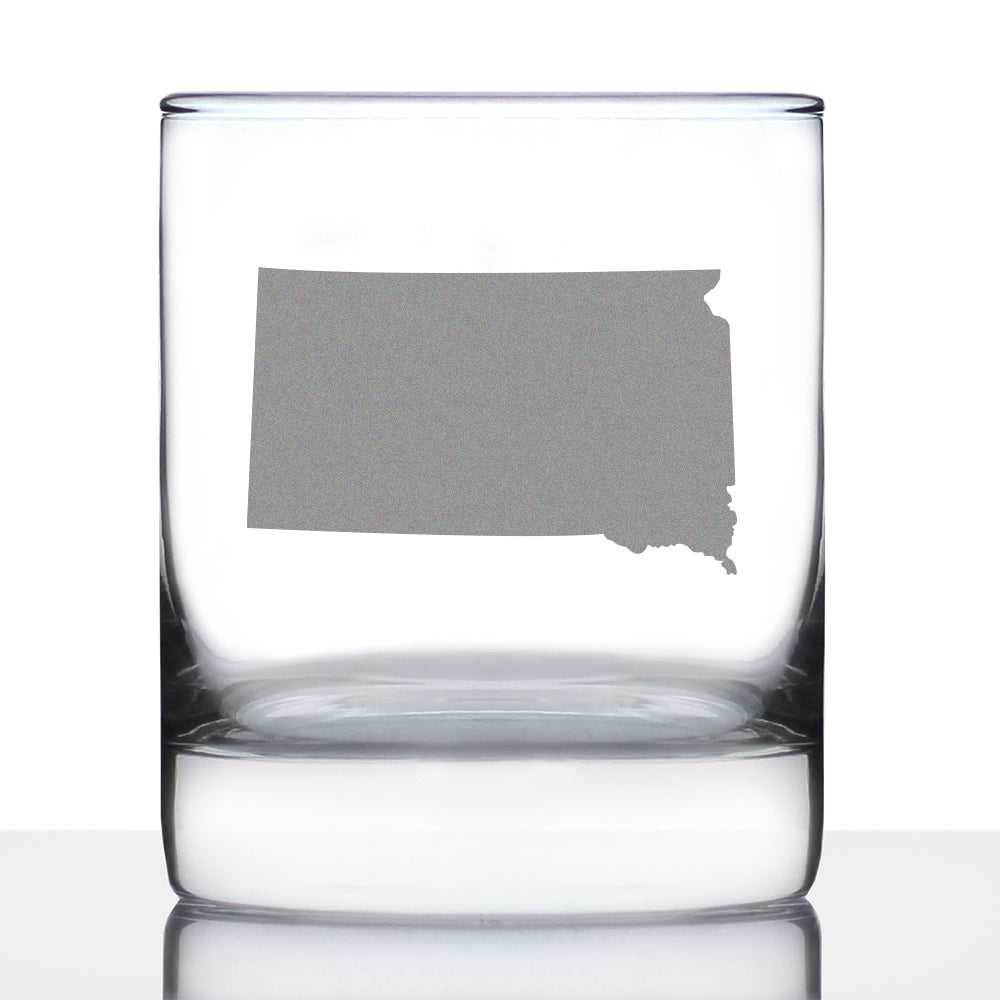 South Dakota State Outline Whiskey Rocks Glass - State Themed Drinking Decor and Gifts for South Dakotan Women & Men - 10.25 Oz Whisky Tumbler Glasses