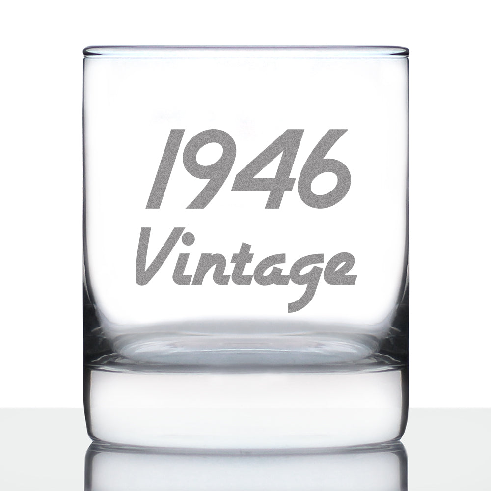 Vintage 1946 - Fun 79th Birthday Whiskey Rocks Glass Gifts for Men & Women Turning 79 - Retro Whisky Drinking Tumbler
