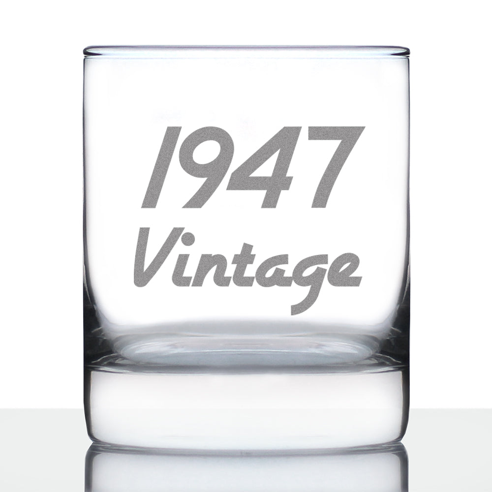 Vintage 1947 - Fun 79th Birthday Whiskey Rocks Glass Gifts for Men & Women Turning 79 - Retro Whisky Drinking Tumbler