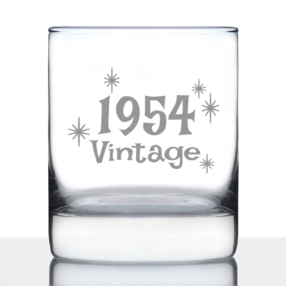 Vintage 1954 - Fun 71st Birthday Whiskey Rocks Glass Gifts for Men & Women Turning 71 - Retro Whisky Drinking Tumbler