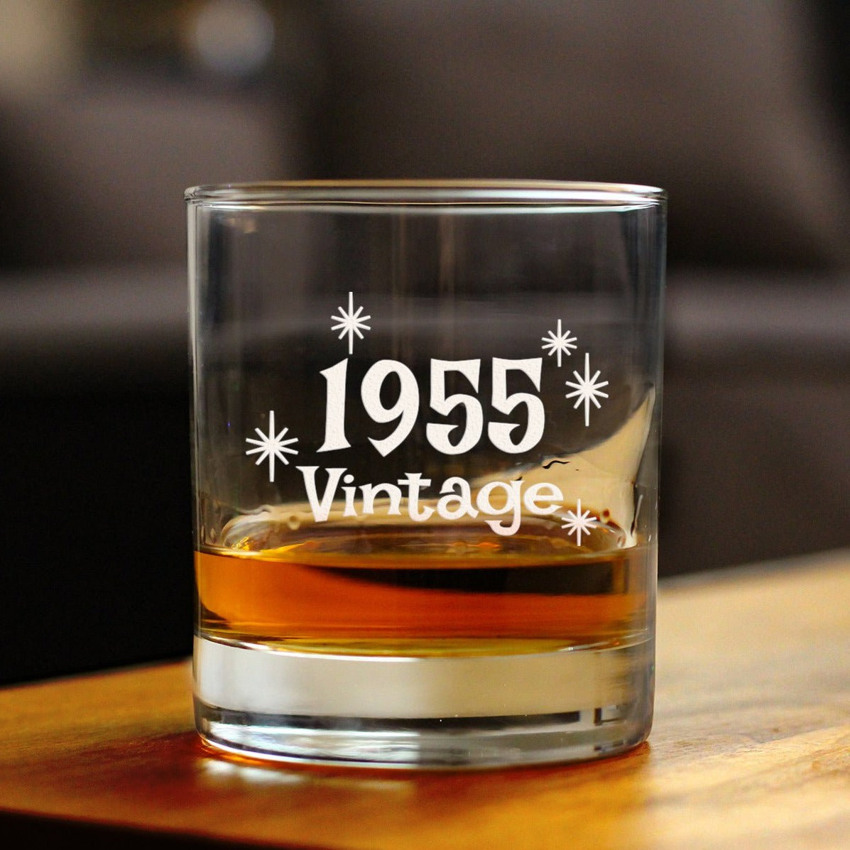 Vintage 1955 - Fun 70th Birthday Whiskey Rocks Glass Gifts for Men & Women Turning 70 - Retro Whisky Drinking Tumbler
