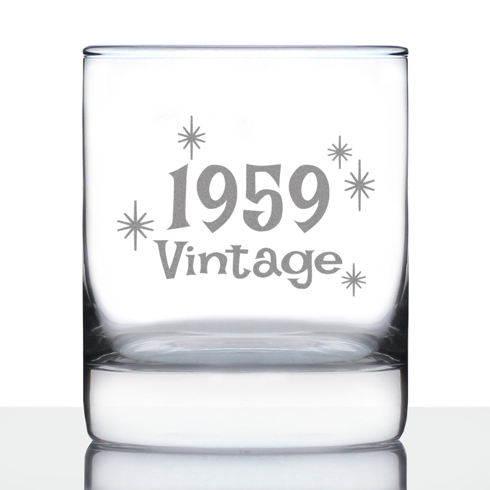 Vintage 1959 - Fun 66th Birthday Whiskey Rocks Glass Gifts for Men & Women Turning 66 - Retro Whisky Drinking Tumbler