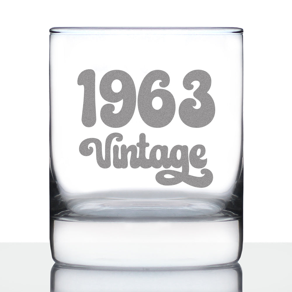 Vintage 1963 - Fun 62nd Birthday Whiskey Rocks Glass Gifts for Men & Women Turning 62 - Retro Whisky Drinking Tumbler