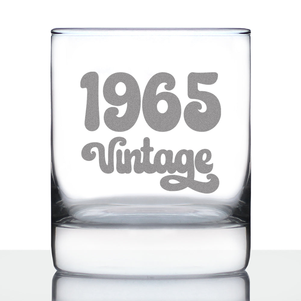 Vintage 1965 - Fun 60th Birthday Whiskey Rocks Glass Gifts for Men & Women Turning 60 - Retro Whisky Drinking Tumbler