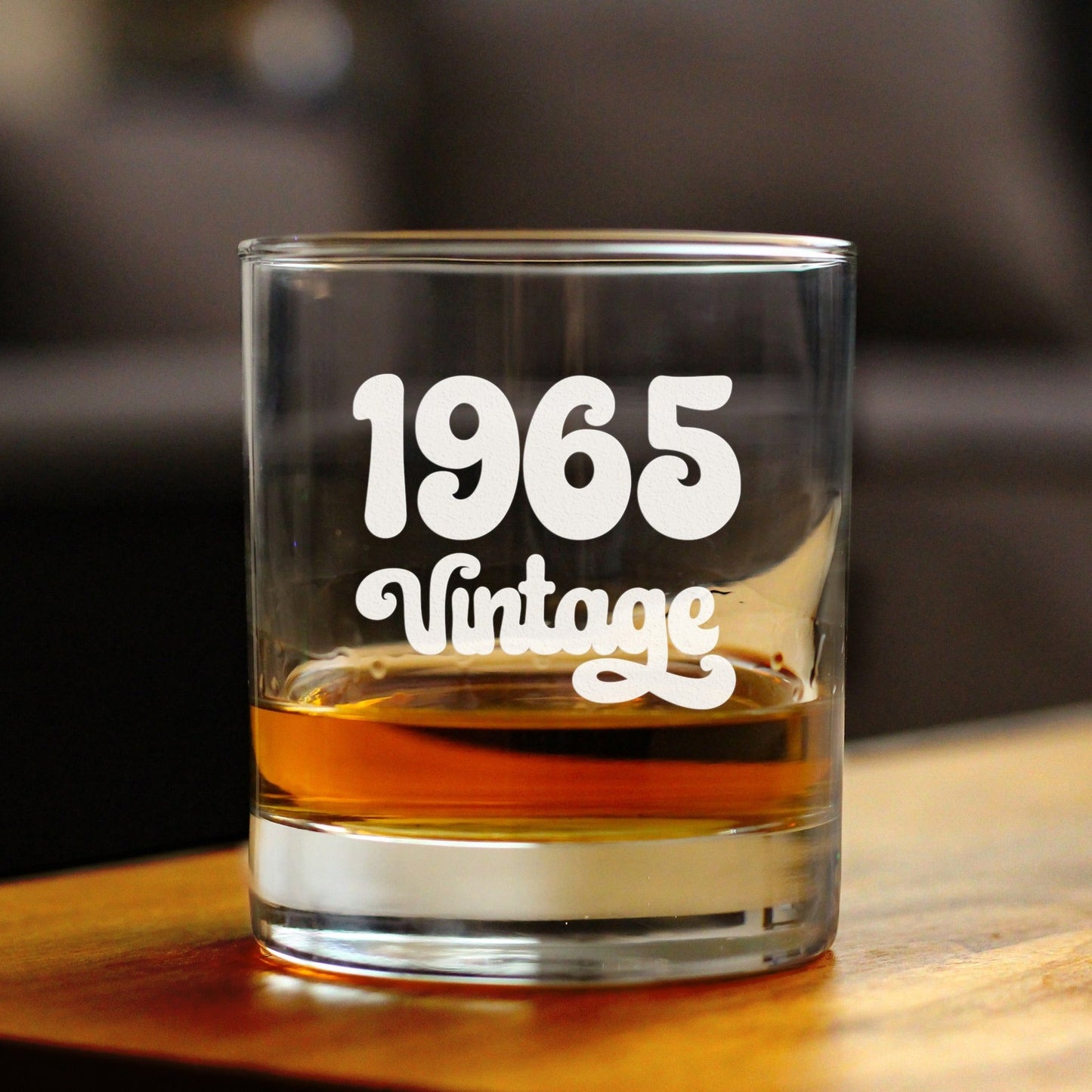 Vintage 1965 - Fun 60th Birthday Whiskey Rocks Glass Gifts for Men & Women Turning 60 - Retro Whisky Drinking Tumbler