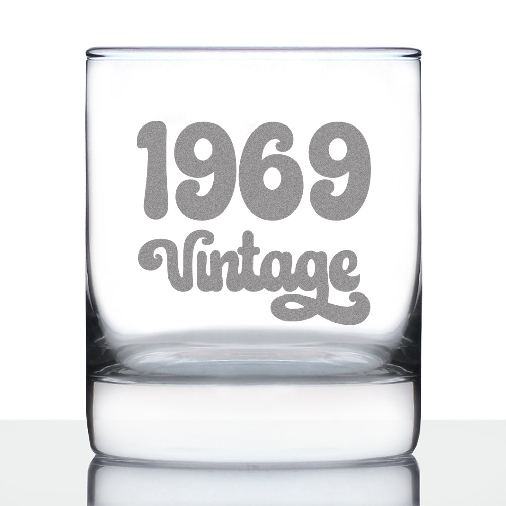 Vintage 1969 - Fun 56th Birthday Whiskey Rocks Glass Gifts for Men & Women Turning 56 - Retro Whisky Drinking Tumbler