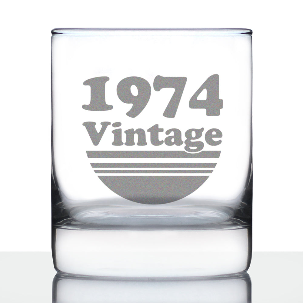 Vintage 1974 - Fun 51st Birthday Whiskey Rocks Glass Gifts for Men & Women Turning 51 - Retro Whisky Drinking Tumbler