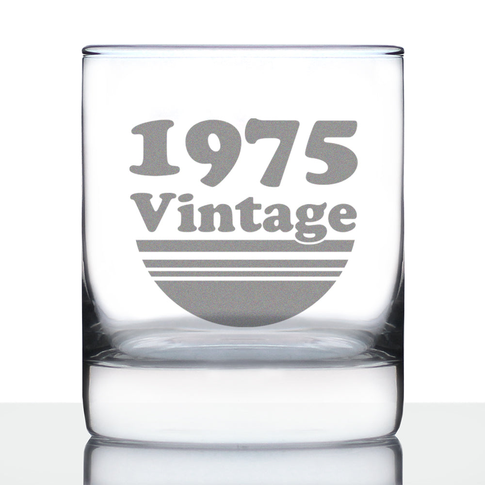 Vintage 1975 - Fun 50th Birthday Whiskey Rocks Glass Gifts for Men & Women Turning 50 - Retro Whisky Drinking Tumbler