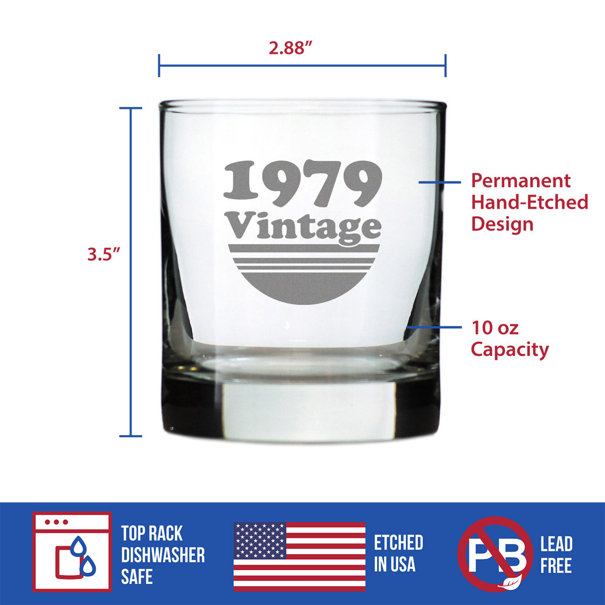 Vintage 1979 - Fun 46th Birthday Whiskey Rocks Glass Gifts for Men & Women Turning 46 - Retro Whisky Drinking Tumbler