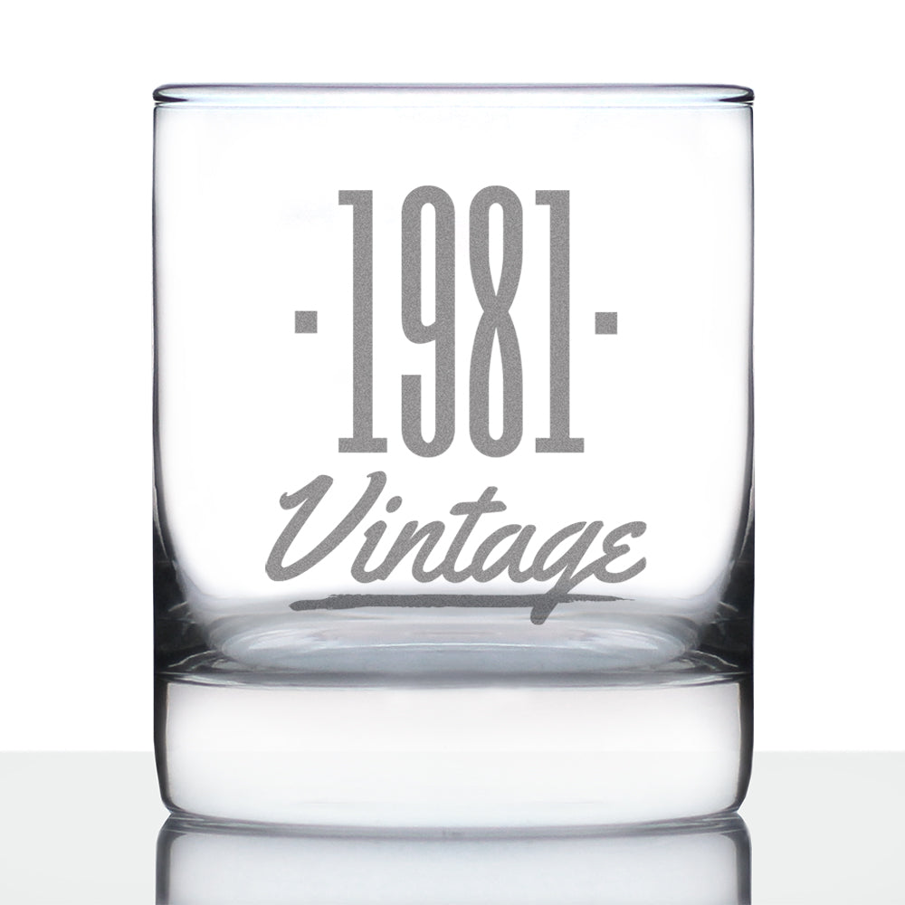 Vintage 1981 - Fun 44th Birthday Whiskey Rocks Glass Gifts for Men & Women Turning 44 - Retro Whisky Drinking Tumbler