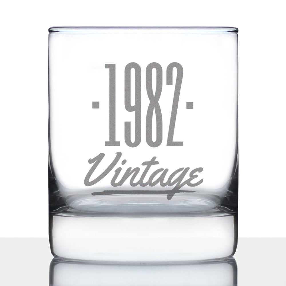 Vintage 1982 - Fun 43rd Birthday Whiskey Rocks Glass Gifts for Men & Women Turning 43 - Retro Whisky Drinking Tumbler