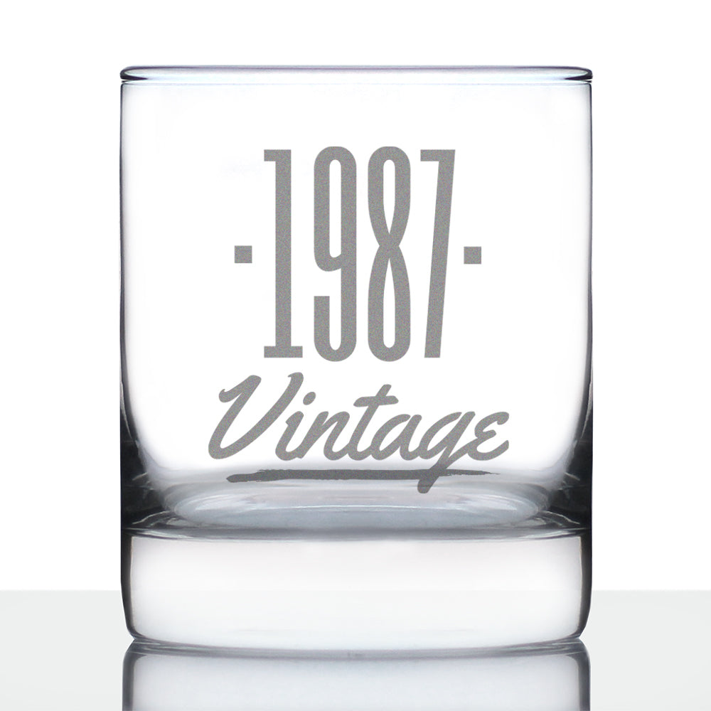 Vintage 1987 - Fun 38th Birthday Whiskey Rocks Glass Gifts for Men & Women Turning 38 - Retro Whisky Drinking Tumbler