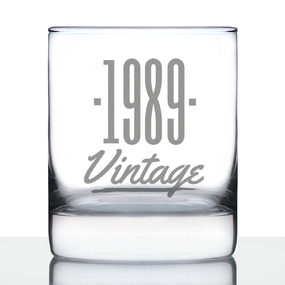 Vintage 1989 - Fun 36th Birthday Whiskey Rocks Glass Gifts for Men & Women Turning 36 - Retro Whisky Drinking Tumbler