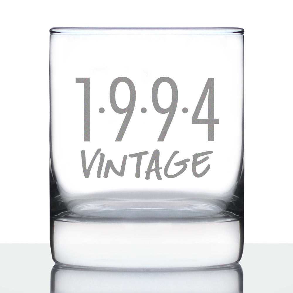 Vintage 1994 - Fun 31st Birthday Whiskey Rocks Glass Gifts for Men & Women Turning 31 - Retro Whisky Drinking Tumbler