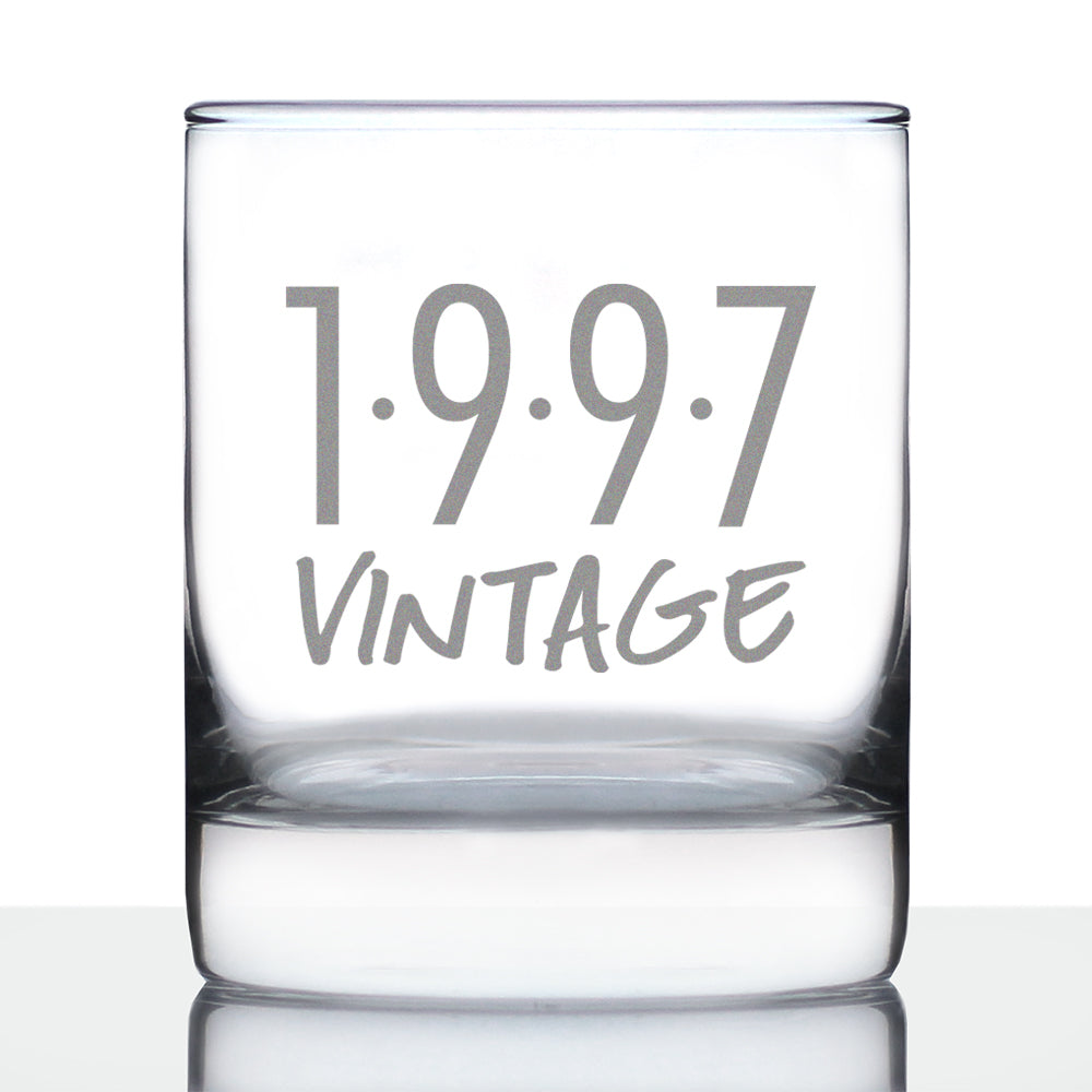 Vintage 1997 - Fun 28th Birthday Whiskey Rocks Glass Gifts for Men & Women Turning 28 - Retro Whisky Drinking Tumbler