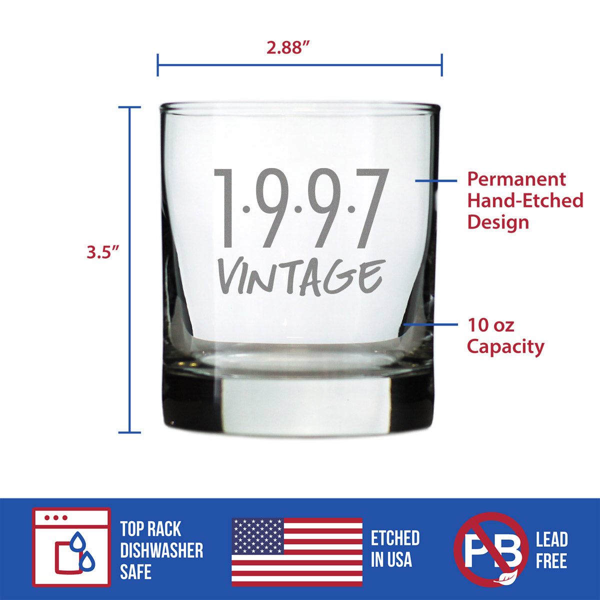 Vintage 1997 - Fun 28th Birthday Whiskey Rocks Glass Gifts for Men & Women Turning 28 - Retro Whisky Drinking Tumbler