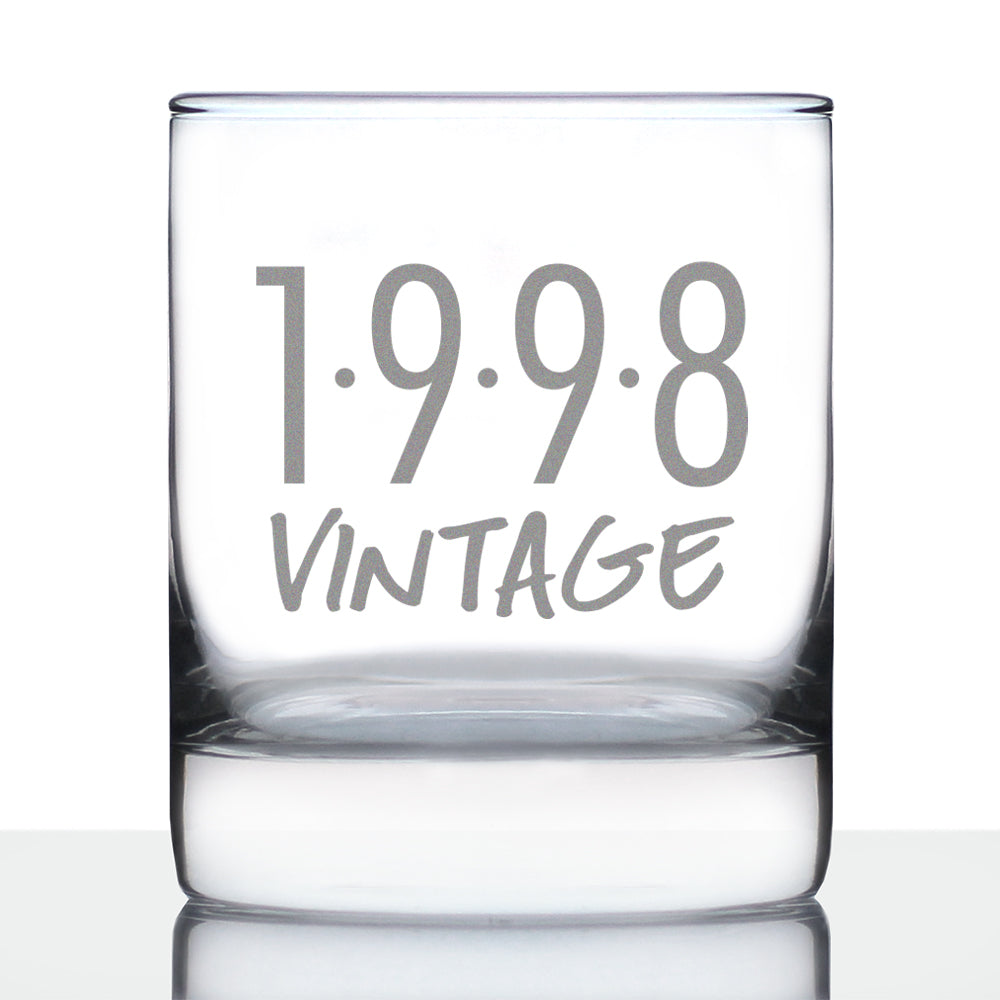 Vintage 1998 - Fun 27th Birthday Whiskey Rocks Glass Gifts for Men & Women Turning 27 - Retro Whisky Drinking Tumbler